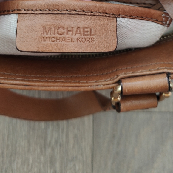 Michael Kors Tan Brown Square Laser Cut Perforated Leather Tote Bag - Picture 15 of 15